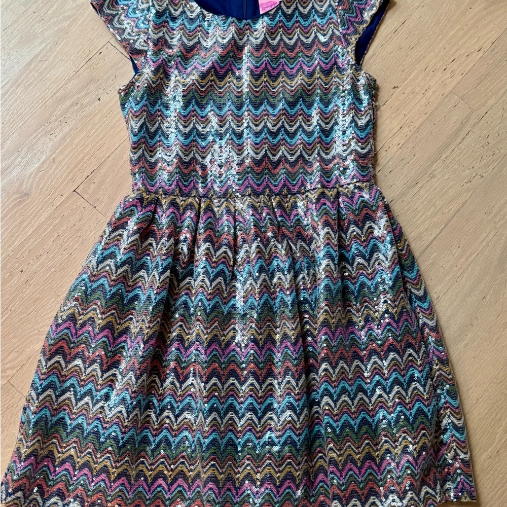 Lipstick Boutique Sequin Multicolor Zigzag Kids Dress